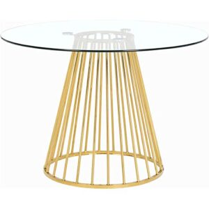 meridian furniture gio collection modern | contemporary clear tempered glass top table with wired design, durable metal base, dining, polished gold finish