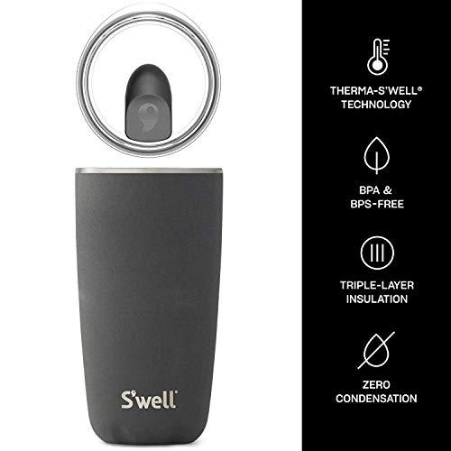 S'well Stainless Steel Tumbler with Clear Slide-Open Lid - 18 Fl Oz - Onyx - Triple-Layered Vacuum-Insulated Containers Keeps Drinks Cold for 12 Hot for 4 Hours - BPA-Free Water Bottle