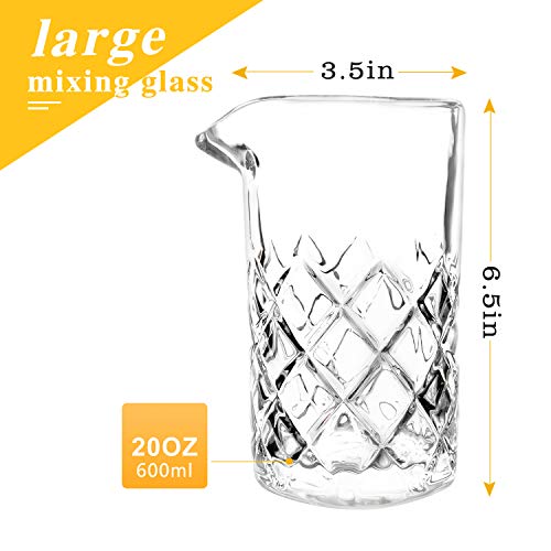 Lighten Life Cocktail Mixing Glass,20oz Mixing Glass with Thick Bottom,Premium Old Fashioned Bar Mixer Glass for Stirring Drinks,Professional Stirring Glass Cocktail beaker