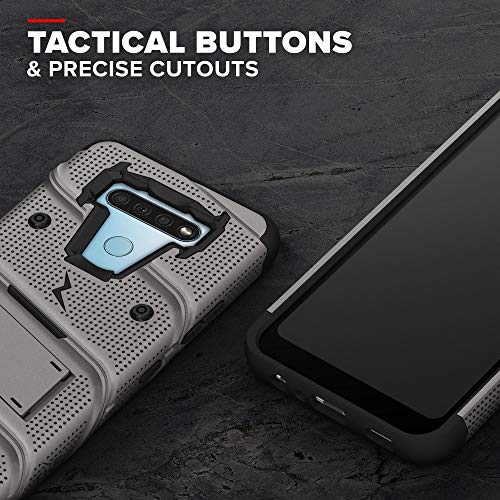 ZIZO Bolt Series for LG K51 / LG Reflect Case with Screen Protector Kickstand Holster Lanyard - Gun Metal Gray & Black