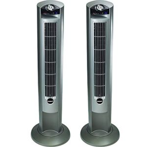 lasko 2551 wind curve platinum 42-inch 3-speed tower fan with remote control 2 pack, silver
