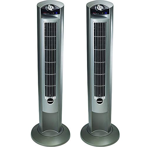 Lasko 2551 Wind Curve Platinum 42-Inch 3-Speed Tower Fan with Remote Control 2 Pack, SILVER