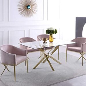 Meridian Furniture Xander Collection Modern | Contemporary Tempered Glass Top Dining Table with Durable Metal Base, 60" W x 36" D x 30" H, Gold Finish