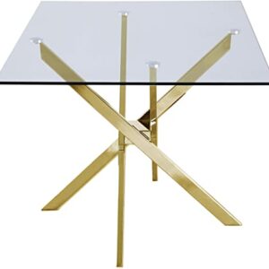Meridian Furniture Xander Collection Modern | Contemporary Tempered Glass Top Dining Table with Durable Metal Base, 60" W x 36" D x 30" H, Gold Finish