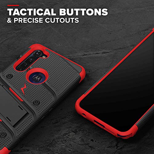 ZIZO Bolt Series for Moto G Stylus (2020) Case with Screen Protector Kickstand Holster Lanyard - Black & Red