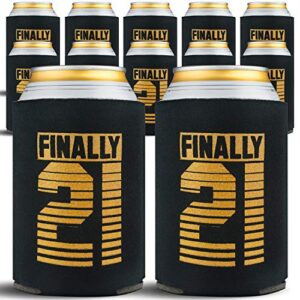 21st birthday party decorations for him, insulated can coolers for birthday party favors for men, soda and beer sleeves birthday party supplies for guys, 12-pack, black & gold