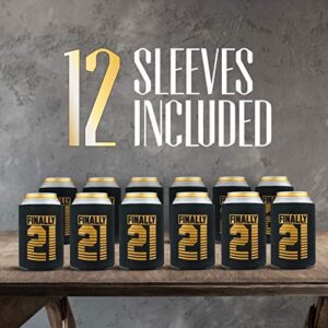 21st Birthday Party Decorations for Him, Insulated Can Coolers for Birthday Party Favors for Men, Soda and Beer Sleeves Birthday Party Supplies for Guys, 12-Pack, Black & Gold