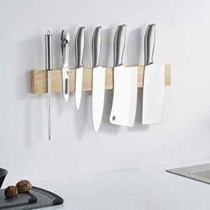 miaohui ecofriendly wood magnetic knife strip, kitchen magnet knife holder for wall, magnetic knife bar with multipurpose use as knife rack, kitchen utensil holder and organizer (13 inches)