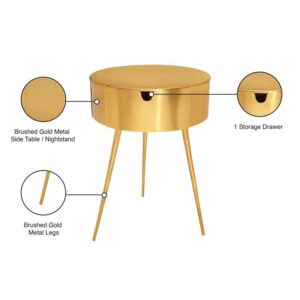 Meridian Furniture Bali Collection Modern | Contemporary Durable Metal Side Table/Nightstand, 16" W x 16" D x 23" H, Gold