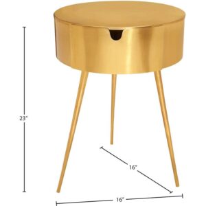 Meridian Furniture Bali Collection Modern | Contemporary Durable Metal Side Table/Nightstand, 16" W x 16" D x 23" H, Gold