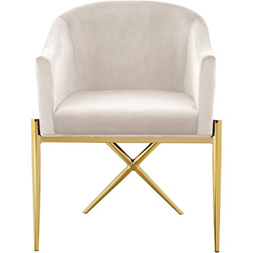 Meridian Furniture Xavier Collection Modern | Contemporary Velvet Upholstered Dining Chair with Sturdy Steel X Shaped Legs, 25.5" W x 24.5" D x 31.5" H, Cream