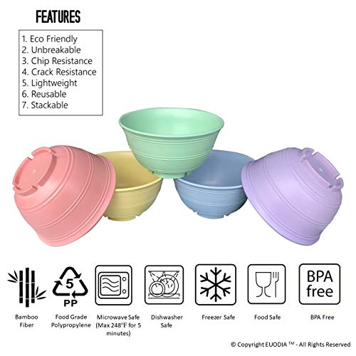 30 Oz Bamboo Fiber Plastic Deep Bowls for Cereal, Soup, Rice, Salad, Snack / Pop Corn, Dessert & Noodle (Set of 5)-Dishwasher & Microwave Safe-Unbreakable Reusable Lightweight Eco Friendly & BPA Free