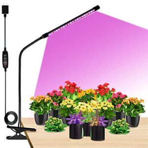 grow lights for indoor plants, grow light with red blue full spectrum, 3 switch modes led grow light with adjustable gooseneck, 9 dimmable levels plant lights for indoor plants with automatic timer