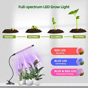 Grow Lights for Indoor Plants, Grow Light with Red Blue Full Spectrum, 3 Switch Modes LED Grow Light with Adjustable Gooseneck, 9 Dimmable Levels Plant Lights for Indoor Plants with Automatic Timer