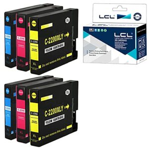 lcl compatible ink cartridge pigment replacement for canon pgi-2200 3color pgi-2200xl pgi-2200xlc pgi-2200xlm pgi-2200xly high yield maxify mb5020 ib4120 mb5320 mb5420 mb5120 ib4020 (6-pack 2c 2m 2y)