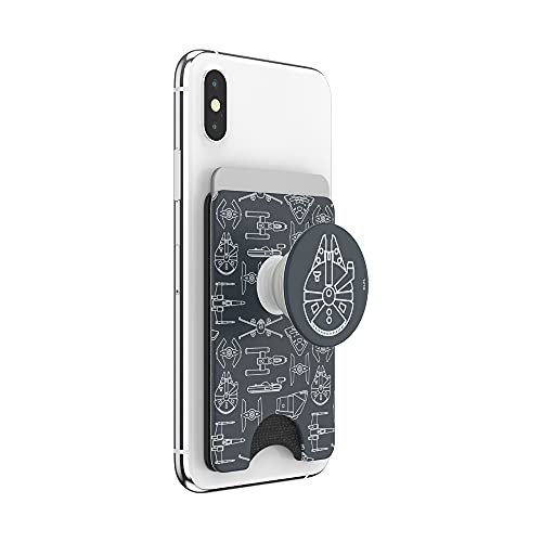 PopSockets Phone Wallet with Expanding Grip, Phone Card Holder, Wireless Charging Compatible, Star Wars - Millennium Falcon