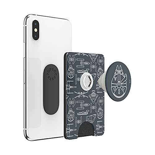 PopSockets Phone Wallet with Expanding Grip, Phone Card Holder, Wireless Charging Compatible, Star Wars - Millennium Falcon