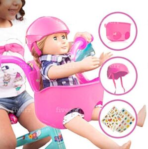 bikes on hikes doll seat set - universal scooter and bicycle carrier and helmet for dolls and stuffed toys - fun hot pink bike accessories and birthday gift for girls fits all dolls
