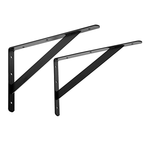 AWX Heavy Duty Shelf Brackets 12 inches x 8 inches with Screws - 8 Pack Black Metal Shelf Brackets - Shelf Support Angle Brackets for Shelves - L Brackets Heavy Duty Floating Shelf Brackets