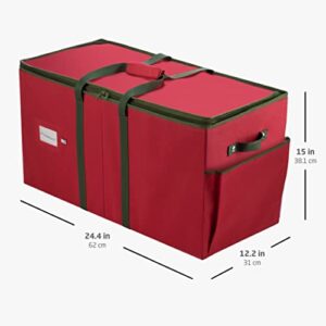 ZOBER Christmas Ornament Storage Box - Stores 80 Ornaments W/Dividers - Christmas Ornament, Figurines, and Accessory Storage Containers - Side Pocket, Card Slot, Durable - Red