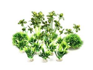 begondis artificial green water plants flower set 18 pcs, fish tank aquarium decorations, made of soft plastic