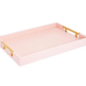 Home Redefined Modern Elegant 18"x12" Rectangle Baby Pink Tray Glossy Shagreen Decorative Ottoman Coffee Table Perfume Dresser Kitchen Serving Tray with Gold Polished Metal Handles for All Occasion's