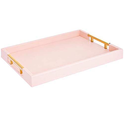 Home Redefined Modern Elegant 18"x12" Rectangle Baby Pink Tray Glossy Shagreen Decorative Ottoman Coffee Table Perfume Dresser Kitchen Serving Tray with Gold Polished Metal Handles for All Occasion's