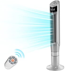 antarctic star tower fan oscillating fan quiet cooling remote control powerful standing 3 wind modes bladeless floor fans portable bladeless height adjust, 8 wind speed bedroom office 47-inch silver