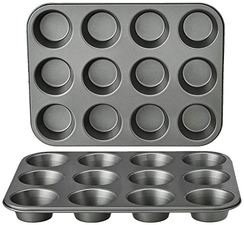 Amazon Basics Nonstick Baking Bread Loaf Pan, 9.5 x 5 Inch, Set of 2 & Nonstick Muffin Baking Pan, 12 Cups - Set of 2