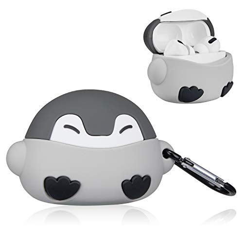 Mulafnxal for Airpod Pro 2019/Pro 2 Gen 2022 Case, Cute Cartoon Animal Silicone Air pods Cover, 3D Funny Fun Cool Keychain Kits Soft Skin Cases Kids Boys Teens Girls for Airpods Pro (Q Grey Penguin)