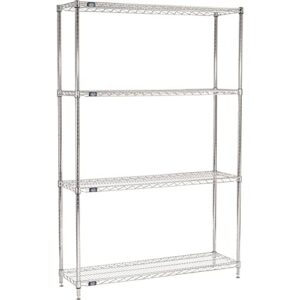 nexel 12" x 48" x 74", 4 tier adjustable wire shelving unit, nsf listed commercial storage rack, chrome finish, leveling feet