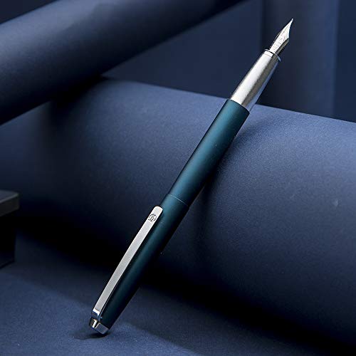 HongDian 525 Dark Blue Fountain Pen, Extra Fine Nib Classic Pen Includes Metal Pen Case and Refillable Converter