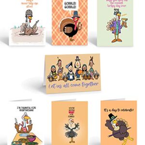 Stonehouse Collection Thanksgiving Cards (Funny Assortment) - Set of 14 Boxed Cards & White Envelopes, 4.5x6.25 Folded Greeting Card w/ 7 Unique Designs, Funny Thanksgiving Cards for Family & Friends