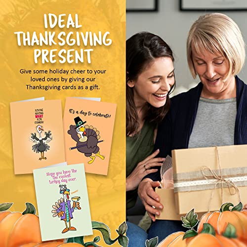 Stonehouse Collection Thanksgiving Cards (Funny Assortment) - Set of 14 Boxed Cards & White Envelopes, 4.5x6.25 Folded Greeting Card w/ 7 Unique Designs, Funny Thanksgiving Cards for Family & Friends