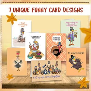 Stonehouse Collection Thanksgiving Cards (Funny Assortment) - Set of 14 Boxed Cards & White Envelopes, 4.5x6.25 Folded Greeting Card w/ 7 Unique Designs, Funny Thanksgiving Cards for Family & Friends