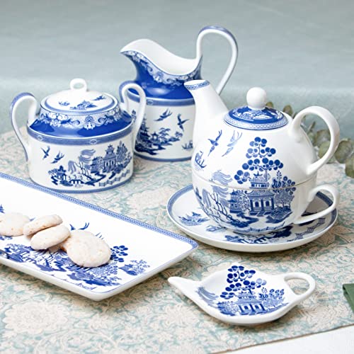 Grace Teaware Bone China Blue Willow Serving Tray 9.75 x 5-Inch (Single)