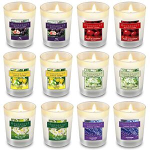 housecret pack of 12 strong scented candles gift set with 6 fragrances for home and women, aromatherapy soy wax glass jar candle