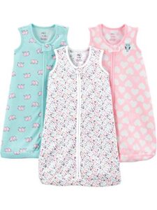 simple joys by carter's baby girls' cotton sleeveless sleepbag wearable blanket, pack of 3, hearts/floral, 0-3 months