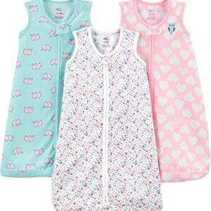 Simple Joys by Carter's Baby Girls' Cotton Sleeveless Sleepbag Wearable Blanket, Pack of 3, Hearts/Floral, 0-3 Months