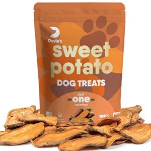 Davie's Sweet Potato Dog Treats, Made in The USA, High in Fiber, Grain Free, Vegan, No Preservatives, Vegetarian Alternative to Rawhide Chews, Rich in Vitamins, Large 1 lb. Bag