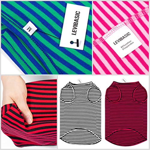 Dog Shirts Cotton Striped T-Shirts, Breathable Basic Vest for Puppy and Cat, Super Soft Stretchable Doggy Tee Tank Top Sleeveless, Fashion & Cute Color for Boys and Girls (L, Black+Red)