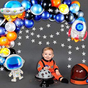 JOYYPOP Outer Space Balloon Garland Kit 118Pcs Outer Space Party Decorations with UFO Rocket Astronaut Balloons Sparkling Star Garland for Space Themed Birthday Party Supplies