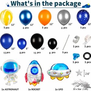 JOYYPOP Outer Space Balloon Garland Kit 118Pcs Outer Space Party Decorations with UFO Rocket Astronaut Balloons Sparkling Star Garland for Space Themed Birthday Party Supplies