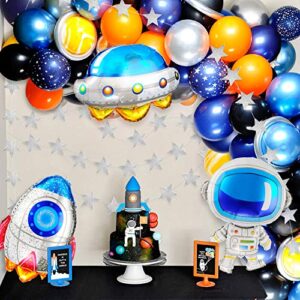 JOYYPOP Outer Space Balloon Garland Kit 118Pcs Outer Space Party Decorations with UFO Rocket Astronaut Balloons Sparkling Star Garland for Space Themed Birthday Party Supplies