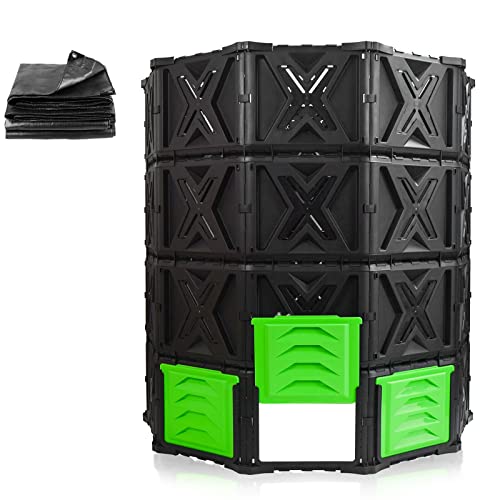 SQUEEZE master XXL Large Compost Bin Outdoor- 720L /190 Gallon-Easy Assembly-No Screws-BPA Free-Sturdy& Durable-Green Door