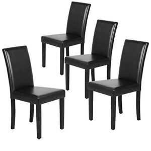 yaheetech dining chair pu leather living room chairs upholstered parsons diner chairs modern kitchen armless side chair with solid wood legs set of 4, black
