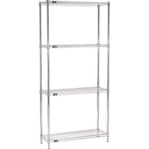 nexel 18" x 48" x 54", 4 tier, poly-z-brite adjustable wire shelving unit, nexguard anti-microbial agent, nsf listed commercial storage rack, silver, leveling feet