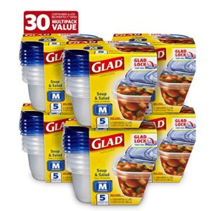 glad soup & salad food storage containers, medium rectangle (24 oz) - (pack of 6, 30 count) | strong and durable food containers from glad for everyday use | 24 oz food storage containers