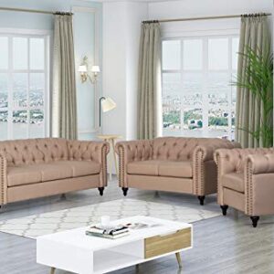 Kingway 3pcs Living Room Fabric Couch Sofas, 5 SEAT, Beige