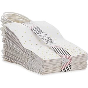 25 Pack Small White Gift Bags with Handles and Gold Foil Polka Dots (9 x 5 x 3 In)